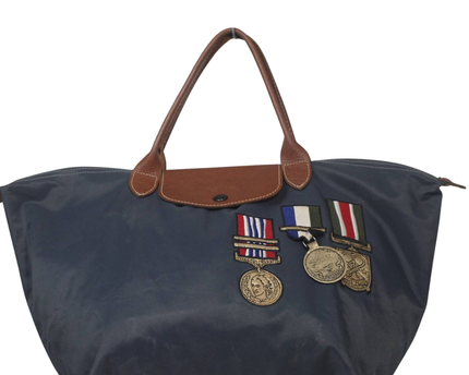 Longchamp Navy Blue Le Pliage Medal Patch Tote Bag
