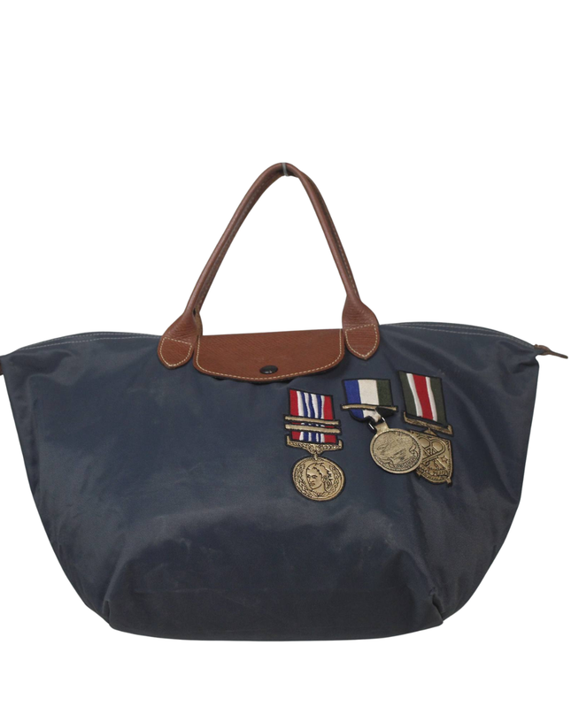 Longchamp Navy Blue Le Pliage Medal Patch Tote Bag