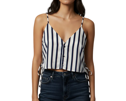 Garage Navy/White Striped Satin Cami Top W/Tags