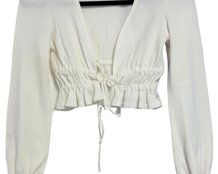 Princess Polly White Waffle Knit Tie-Front Crop Top
