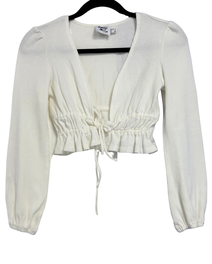 Princess Polly White Waffle Knit Tie-Front Crop Top