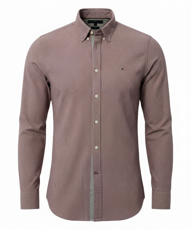 Tommy Hilfiger Red/White Striped Slim Fit Long Sleeve Shirt