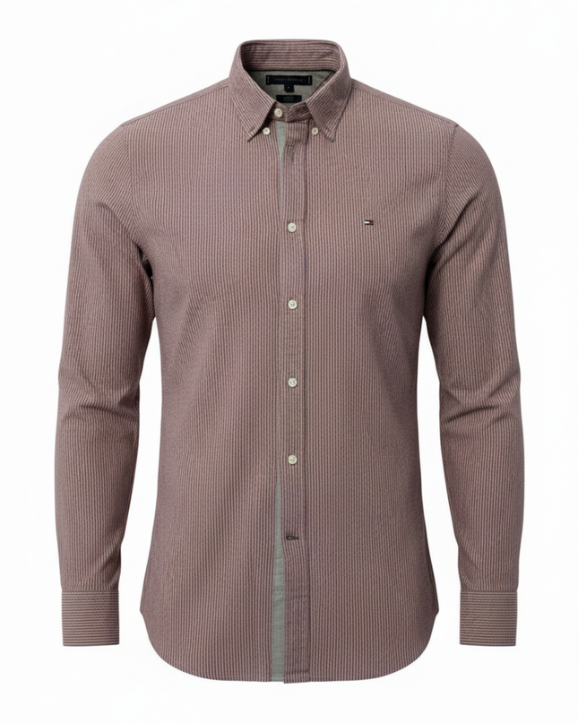 Tommy Hilfiger Red/White Striped Slim Fit Long Sleeve Shirt