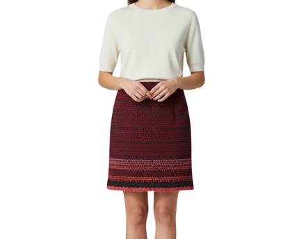 Aquascutum Red/Black Textured Wool-Silk Mini Skirt