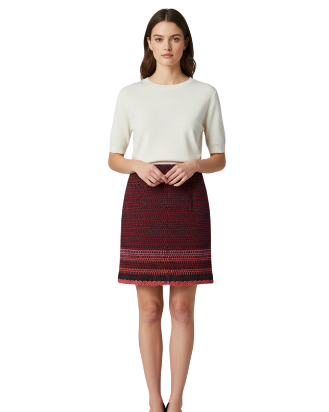 Aquascutum Red/Black Textured Wool-Silk Mini Skirt