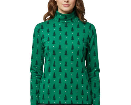 Karen Scott Green Christmas Tree Mock Neck Long Sleeve Top