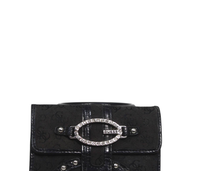 Guess Black Monogram Rhinestone Buckle Mini Bag