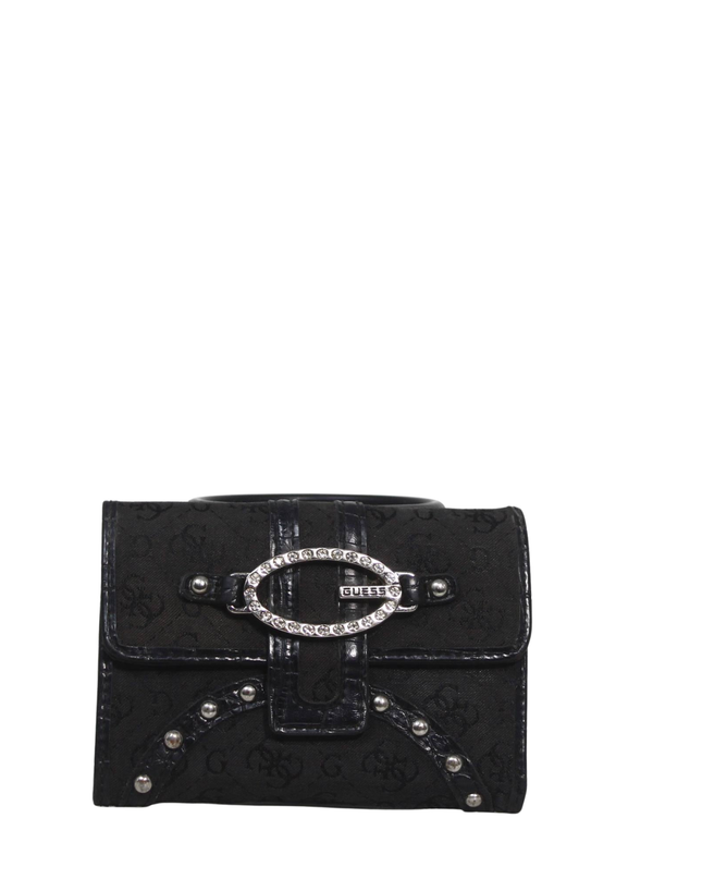 Guess Black Monogram Rhinestone Buckle Mini Bag
