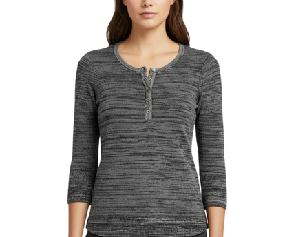 Levi's Grey Space-Dye Henley Knit Top