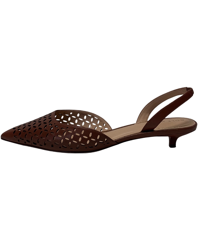 Cole Haan Tan Perforated Leather Slingback Kitten Heel Pump W/Box