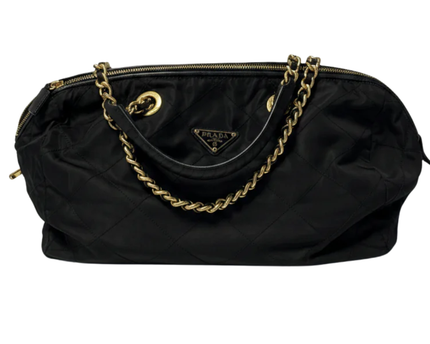 Prada Black Quilted Tessuto Nylon Chain Shoulder Bag