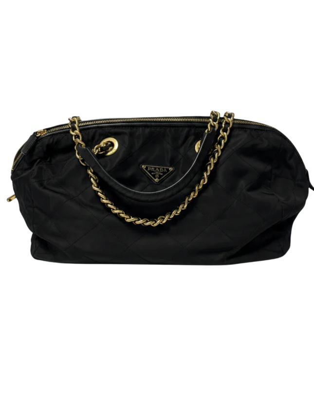Prada Black Quilted Tessuto Nylon Chain Shoulder Bag