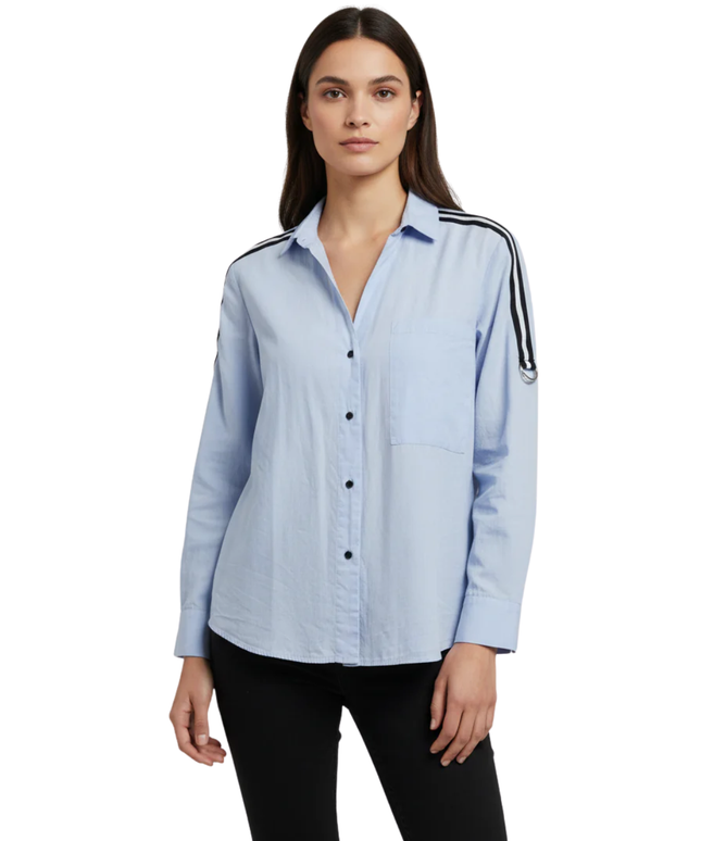 Zara Basic Light Blue Striped Shoulder Cotton Shirt