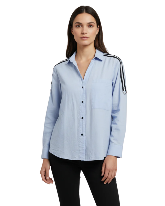 Zara Basic Light Blue Striped Shoulder Cotton Shirt
