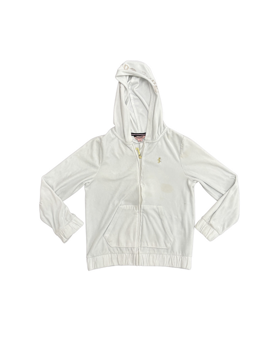 Juicy Couture Kids White Velour Zip-Up Hoodie with Gold JC Logo - S