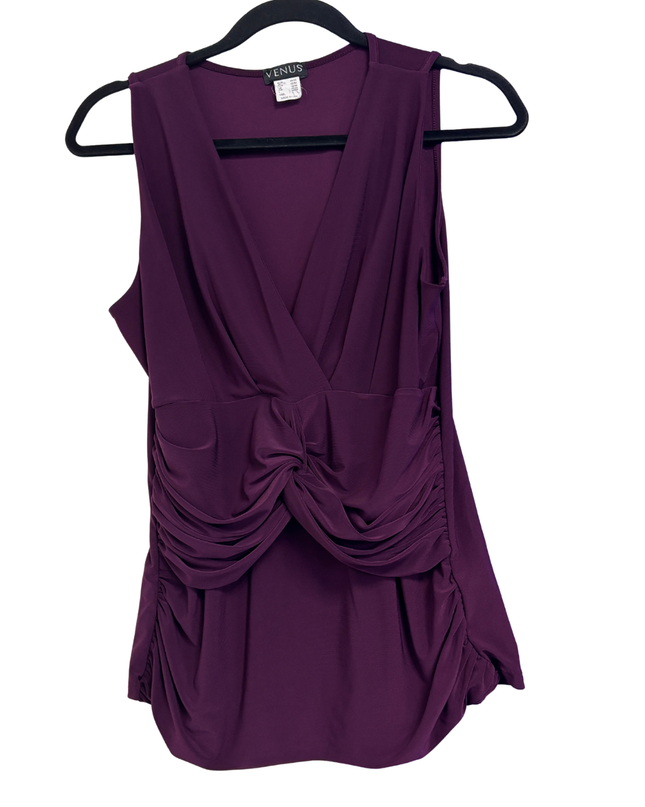 VENUS Purple V-Neck Ruched Sleeveless Top