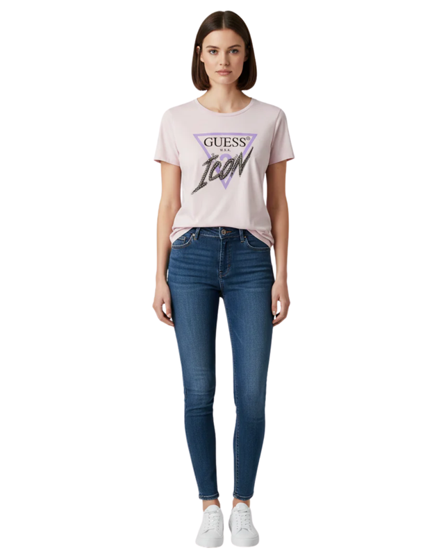 GUESS Pink Icon Embellished Graphic Tee