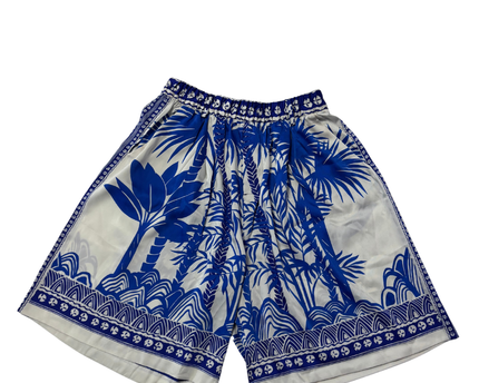 Zara Blue Tropical Print Wide-Leg Flowy Shorts