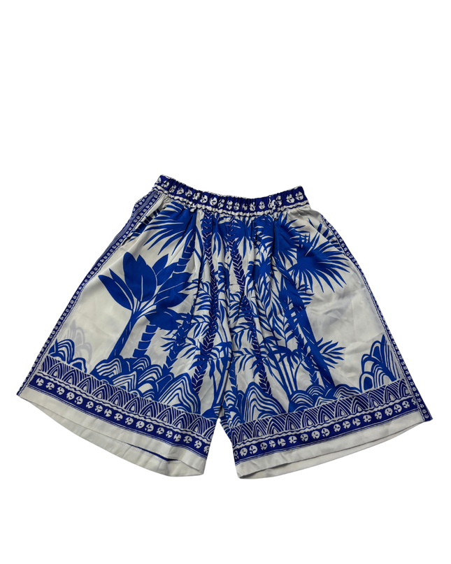 Zara Blue Tropical Print Wide-Leg Flowy Shorts