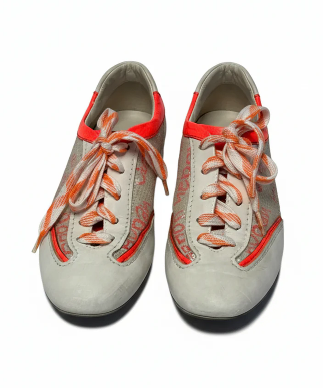 Hogan White/Neon Orange Sequin Low-Top Sneakers
