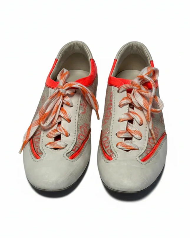 Hogan White/Neon Orange Sequin Low-Top Sneakers
