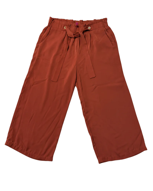 2XTREMZ Rust Wide-Leg Cropped Paper Bag Waist Pants