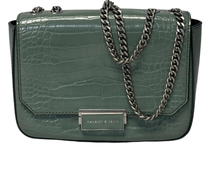 Charles & Keith Sage Green Croc-Effect Chain Strap Bag W/TAG
