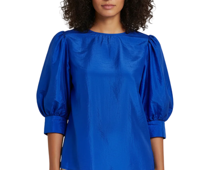 Aquascutum Blue 100% Silk Puff Sleeve Blouse