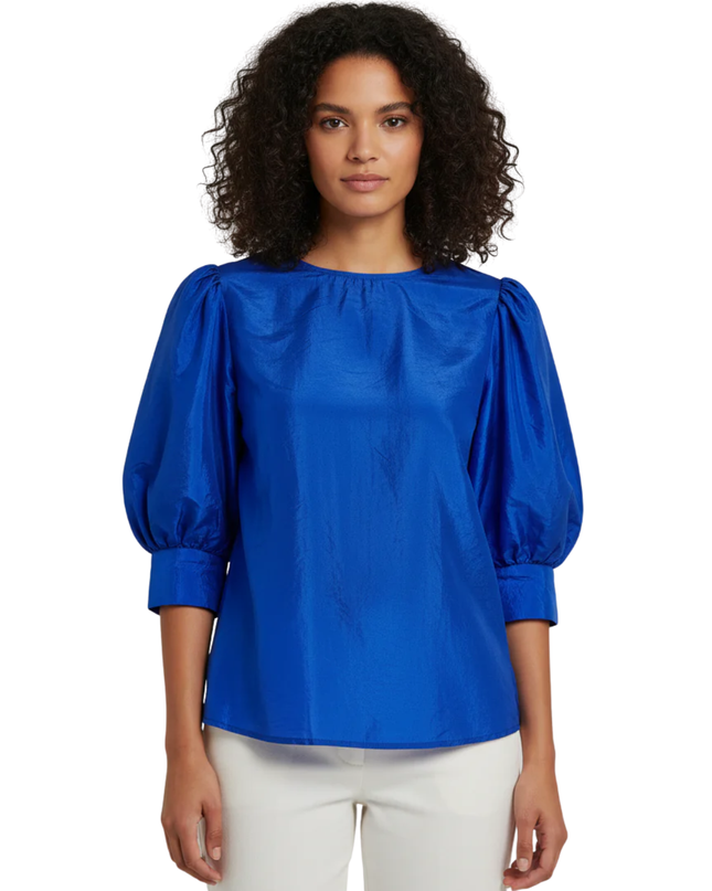 Aquascutum Blue 100% Silk Puff Sleeve Blouse