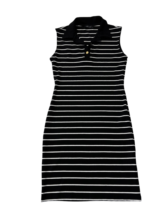 LCW Black & White Striped Sleeveless Polo Dress