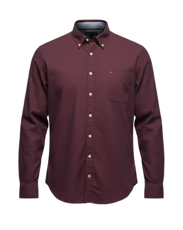 Tommy Hilfiger Burgundy Flag Logo Long Sleeve Shirt