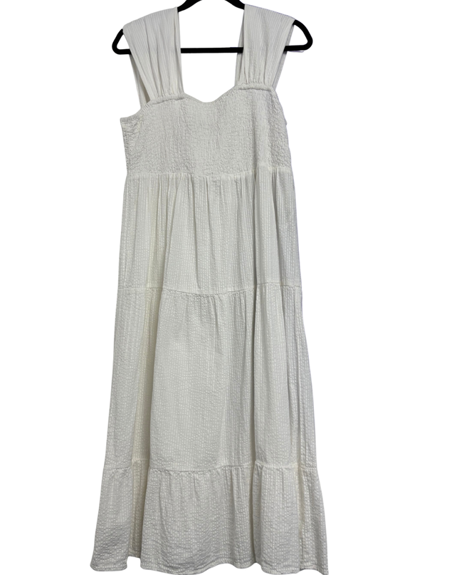Vero Moda White Smocked Tiered Midi Dress