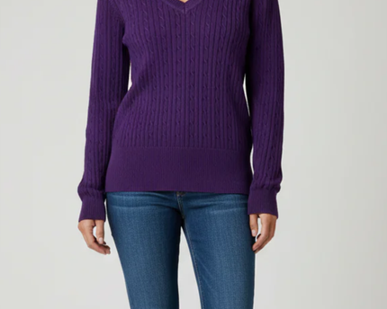 Tommy Hilfiger Purple Cable Knit V-Neck Sweater