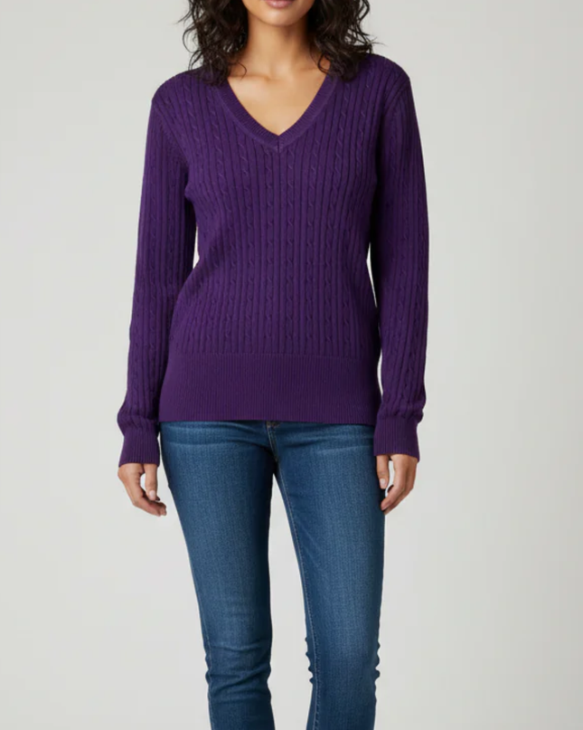 Tommy Hilfiger Purple Cable Knit V-Neck Sweater