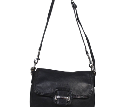 Coach Black Leather Flap Shoulder Crossbody Bag