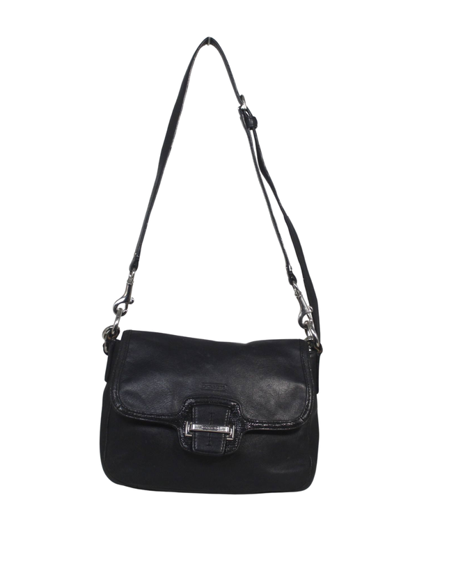 Coach Black Leather Flap Shoulder Crossbody Bag
