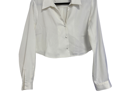 Zara White Long Sleeve Button-Up Crop Top