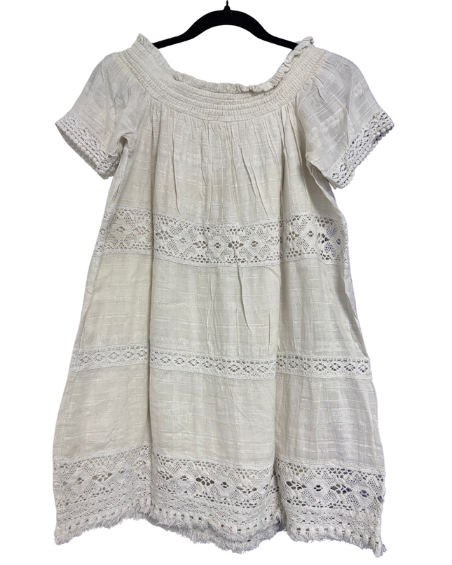 American Eagle Off-white Boho Lace Smocked Dress