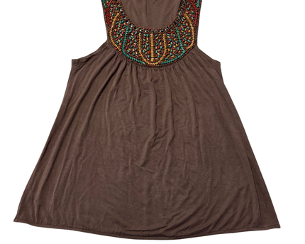 Fifth Avenue Brown Beaded Neckline Boho Sleeveless Top