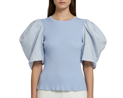 RESERVED Light Blue Ribbed Puff Sleeve Blouse W/Tags
