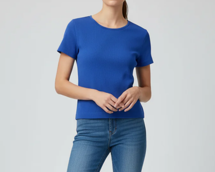 H&M Blue Ribbed Short Sleeve T-Shirt