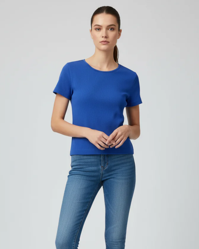H&M Blue Ribbed Short Sleeve T-Shirt