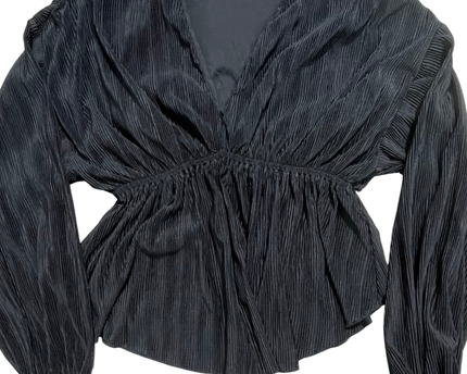 Abercrombie & Fitch Black Plissé V-Neck Long Sleeve Top