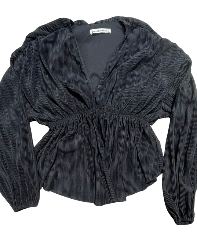 Abercrombie & Fitch Black Plissé V-Neck Long Sleeve Top