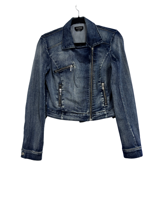Bebe Blue Denim Moto Biker Jacket