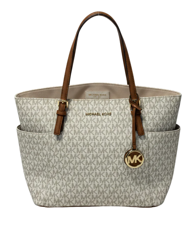 Michael Kors Jet Set Vanilla/Acorn Monogram Tote Bag W/Tags