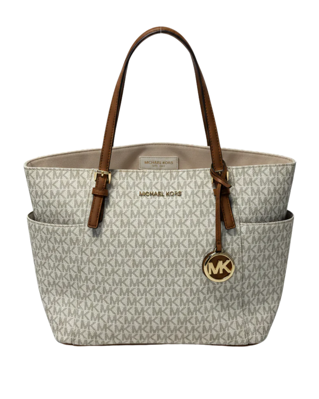 Michael Kors Jet Set Vanilla/Acorn Monogram Tote Bag W/Tags