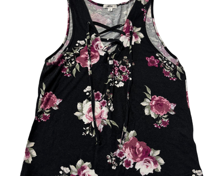 Ardene Black Floral Sleeveless Lace-Up Tank Top