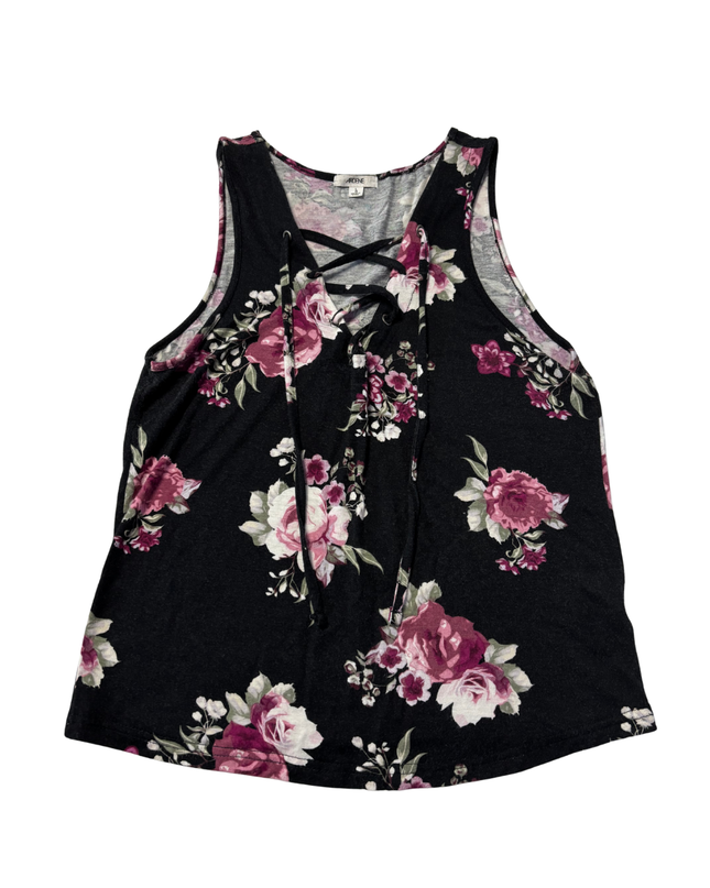 Ardene Black Floral Sleeveless Lace-Up Tank Top