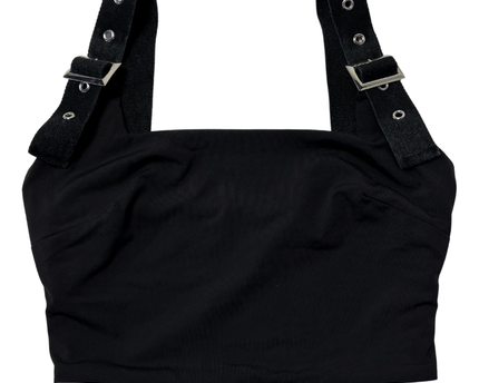 Tiger Mist Black Buckle Strap Grommet Crop Top